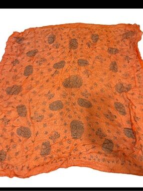 Orange 100% Silk Scarf Skulls and Butterflies  Raj Handmade in India
